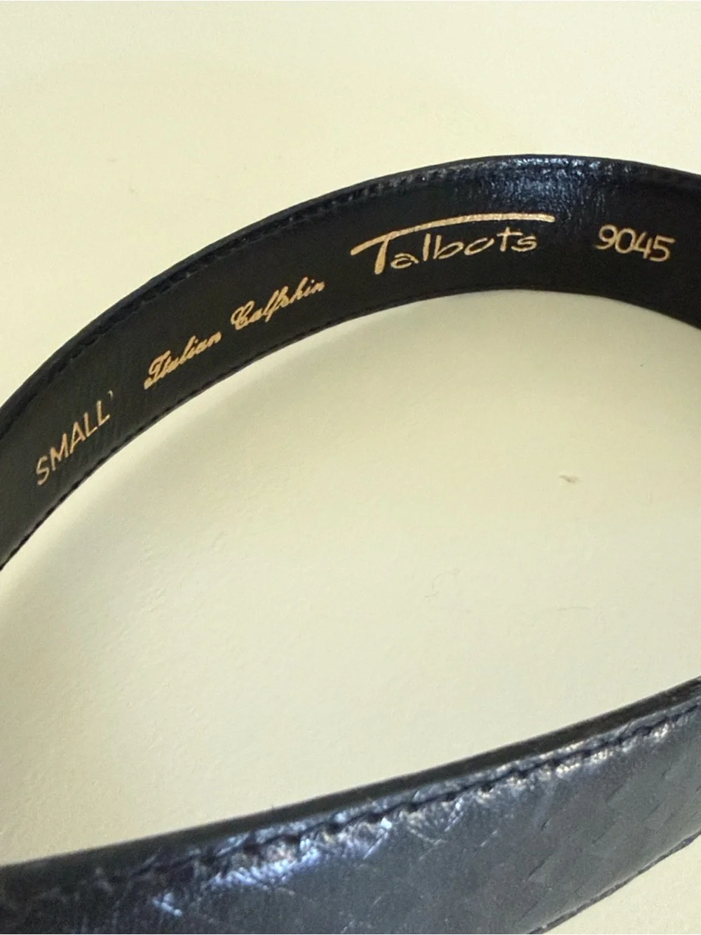 Talbots Italian Black Reptile Embossed Leather Belt with Gold Bamboo Buckle